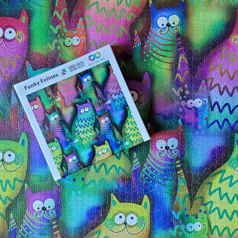 Better Me Funky Felines Square 1000 Piece Puzzle - Funny & Colorful Cat Puzzles for Adults, Unusual Trippy Smiling Kitty Cats Jigsaw Design (1000 Pieces, Square) - Image 4