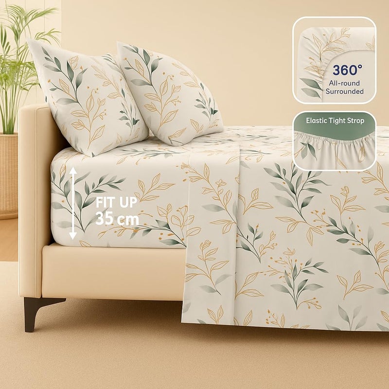 Amali  4 Pieces Bedsheet Set Single Size (120 x 200+35cm) Including 1 Duvet Cover 1 Fitted Sheet 1 Oxford & 1 Standard Pillowcases Durable & Long Lasting Quality - Image 2