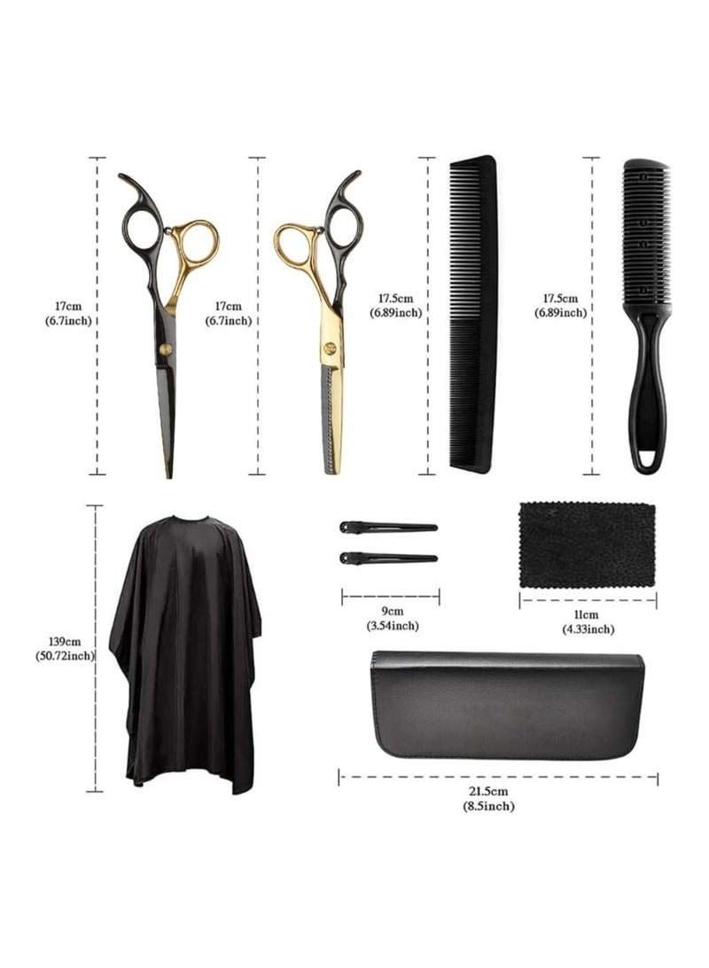 KHAJUL 10-Piece Hair Cutting Scissors Set, Professional Haircut and Thinning Scissors, Comb, Cape, Clips, for Barber, Salon, Home Use - Image 3