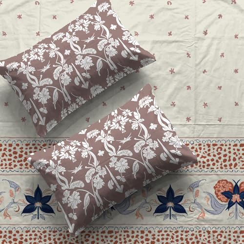 Urban Space Regal 300 TC 100% Cotton Bedsheet for Double Bed, Panel Design Bedsheet, Printed Queen Size Bed Sheet with 2 Pillow Covers (90 x 108 Inches, Aangan Grey) - Image 1
