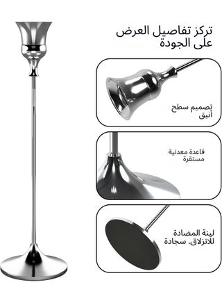 طقم شمعدان فضي فاخر 6 قطع - حامل شموع معدني أنيق بارتفاعات متدرجة لديكور الزفاف ورمضان والمنزل - view 2