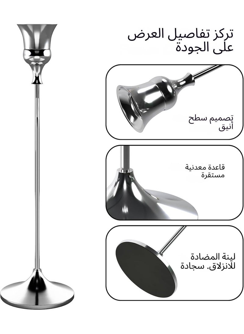 أنمي طقم شمعدان فضي فاخر 6 قطع - حامل شموع معدني أنيق بارتفاعات متدرجة لديكور الزفاف ورمضان والمنزل - Image 2