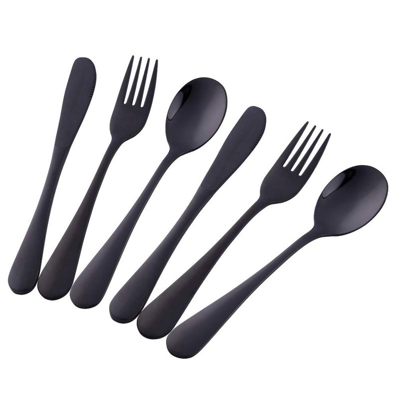 Bisda Flatware Silverware sets 6pcs 188 Stainless Steel Cutlery Serving for 2 BPAfree Children Selffeeding Safe Kitchen Utensils Mirror Polished Black