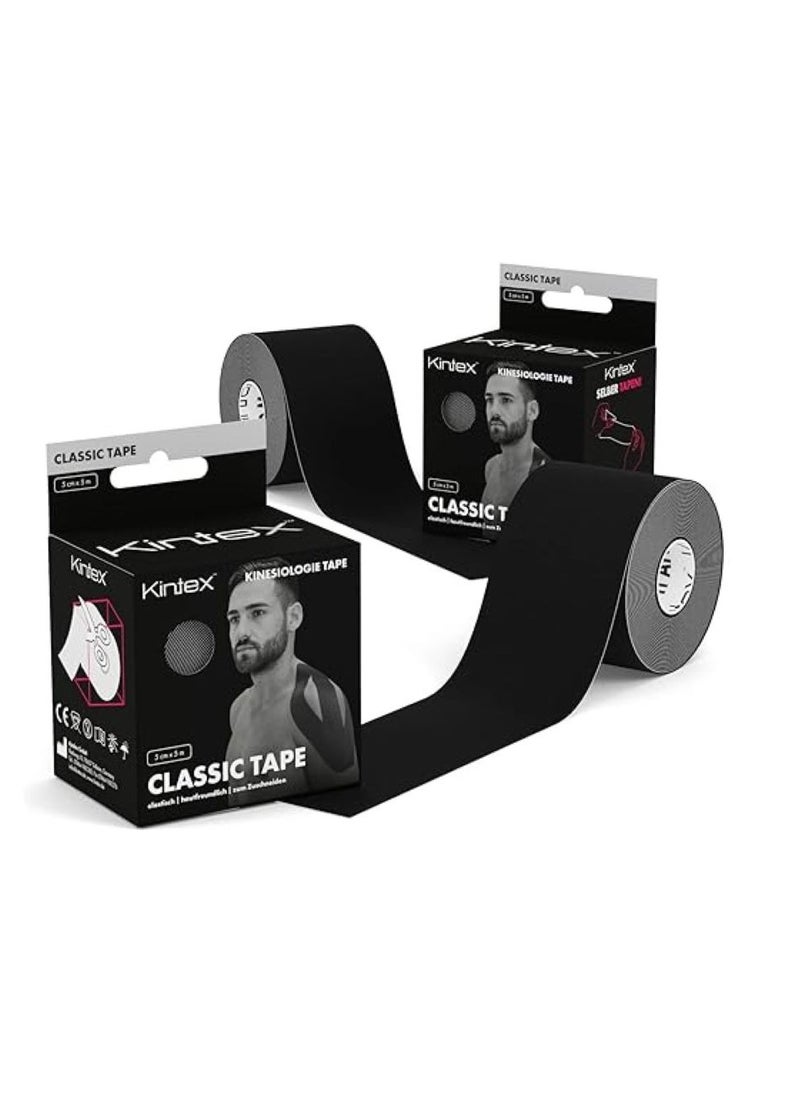 Kintex Kintex Kinesiology Tape Classic 5 cm x 5 m Physio Tape Elastic Waterproof (BUNDLE OF 3) - 2 pieces black tape + 1 piece green sensitive tape  - Image 2
