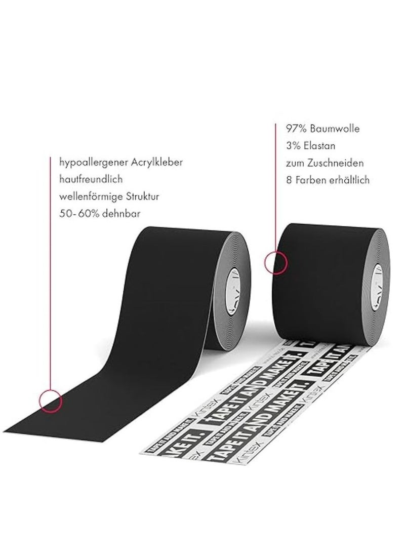 Kintex Kintex Kinesiology Tape Classic 5 cm x 5 m Physio Tape Elastic Waterproof (BUNDLE OF 3) - 2 pieces black tape + 1 piece green sensitive tape  - Image 4