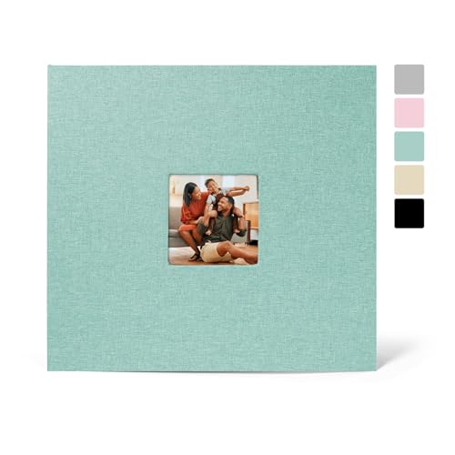 LUOCCHI 12x12 Inch Large 3 Ring Binder Scrapbook Album, Linen Cover Scrap Books 30 Pocket with Plastic Sleeves Protectors Display 60 Pages 12 x 12 Art Portfolio for Wedding Baby Adventure (Cyan Blue) - Image 1