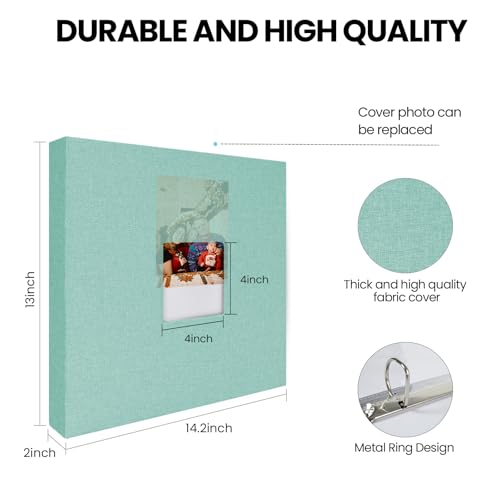 LUOCCHI 12x12 Inch Large 3 Ring Binder Scrapbook Album, Linen Cover Scrap Books 30 Pocket with Plastic Sleeves Protectors Display 60 Pages 12 x 12 Art Portfolio for Wedding Baby Adventure (Cyan Blue) - Image 3