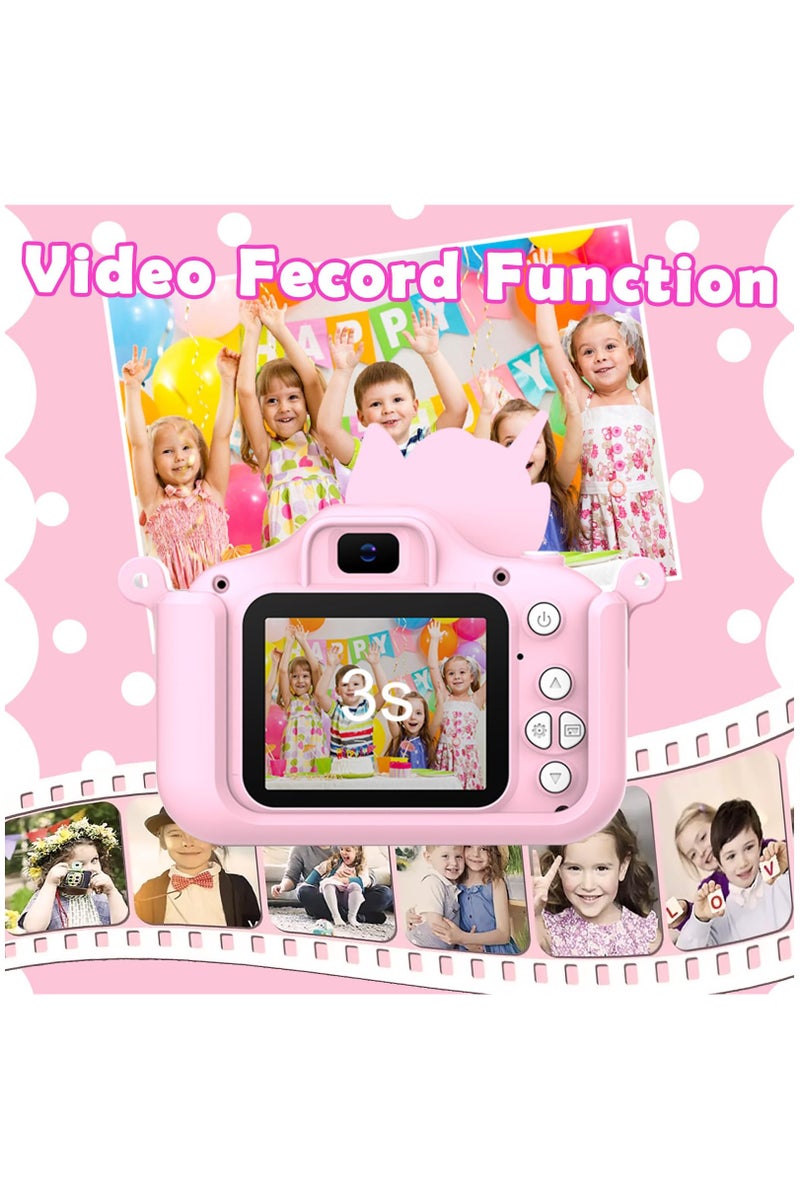Kids Camera,1080P HD Digital Video Camera Toy for 3-12 Year Old Boys/Girls, Birthday Festival Gifts for Kids,USB Rechargeable Kids Selfie Camera with 32GB SD Card and card reader（Pink Unicorn） - Image 2