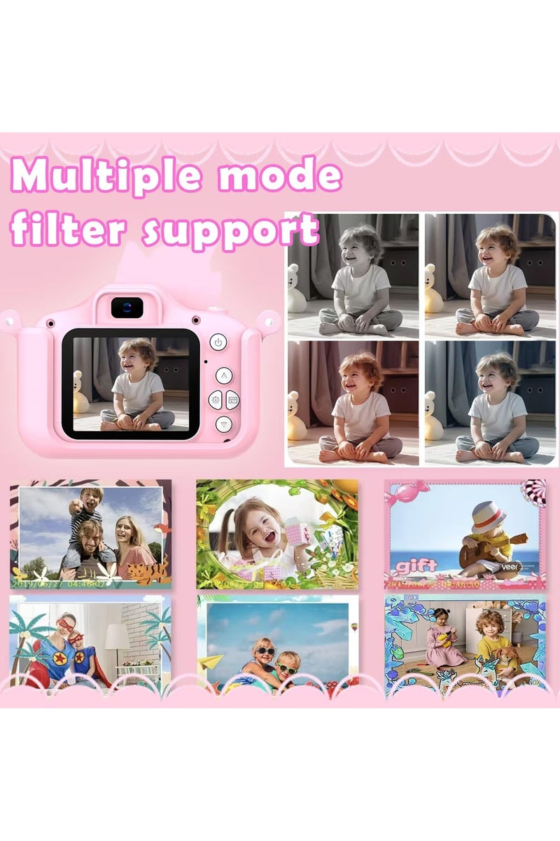 Kids Camera,1080P HD Digital Video Camera Toy for 3-12 Year Old Boys/Girls, Birthday Festival Gifts for Kids,USB Rechargeable Kids Selfie Camera with 32GB SD Card and card reader（Pink Unicorn） - Image 5