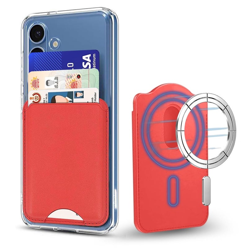 ZAPCASE محفظة ماغسيف، حامل بطاقات، محفظة مغناطيسية لآيفون | متوافقة مع جميع حالات ماغسيف | جلد نباتي | أحمر - Image 1