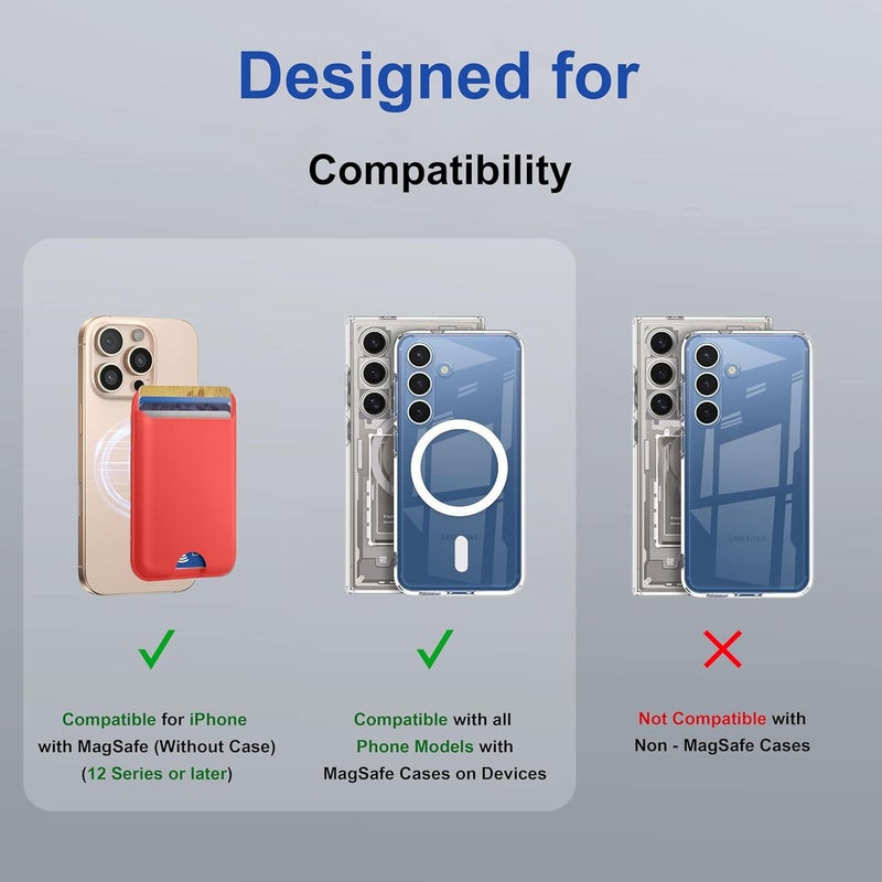 ZAPCASE محفظة ماغسيف، حامل بطاقات، محفظة مغناطيسية لآيفون | متوافقة مع جميع حالات ماغسيف | جلد نباتي | أحمر - Image 2