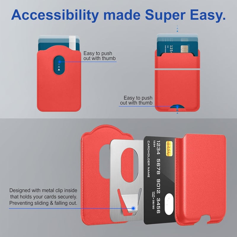 ZAPCASE محفظة ماغسيف، حامل بطاقات، محفظة مغناطيسية لآيفون | متوافقة مع جميع حالات ماغسيف | جلد نباتي | أحمر - Image 4