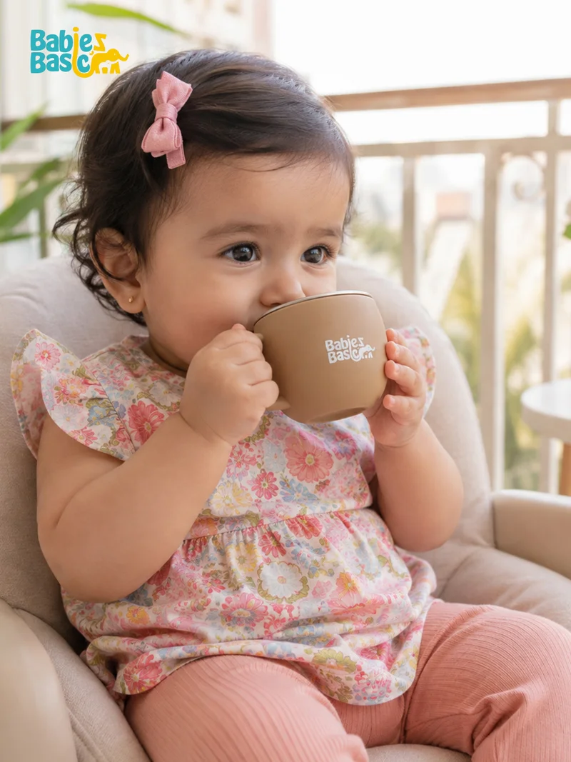 Babies Basic Babies Basic Stainless Steel Cup with Silicone Sleeve for Kids, Brown
