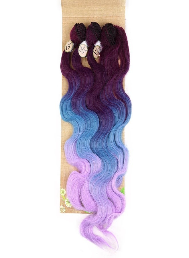 HANNE 3 Tone Ombre Purple Blue Body Wave Hair Extensions with Closure 3 Bundles Synthetic Hair Bundles (Purple & Blue& Light Purple) - Image 5