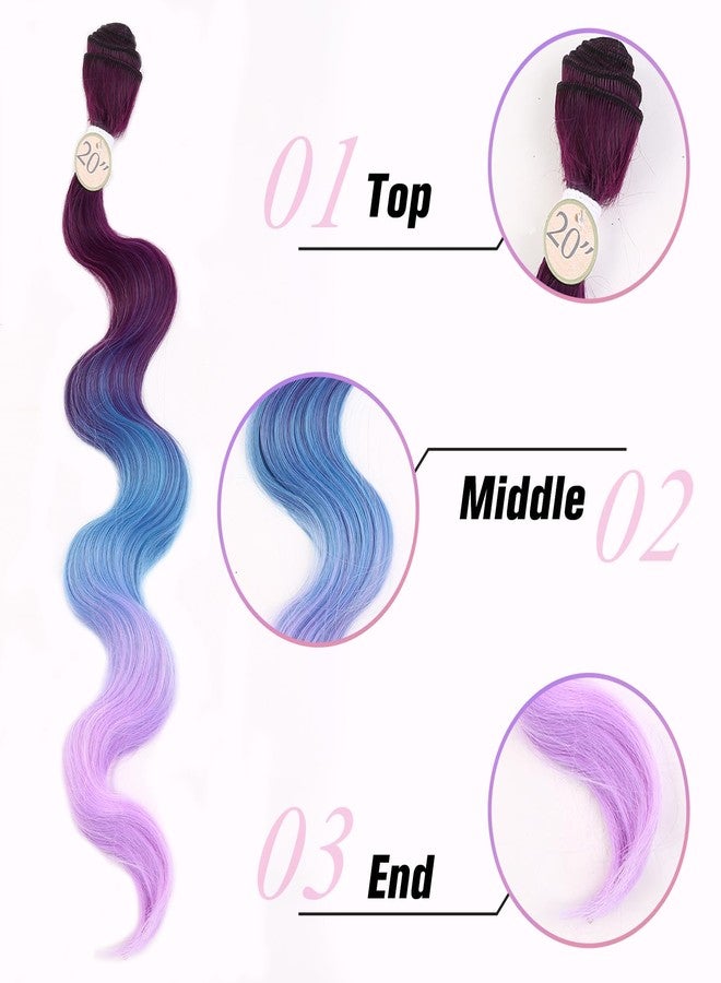 HANNE 3 Tone Ombre Purple Blue Body Wave Hair Extensions with Closure 3 Bundles Synthetic Hair Bundles (Purple & Blue& Light Purple) - Image 2