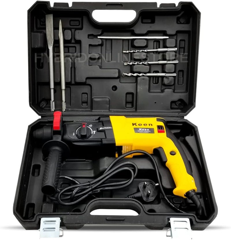 Heavy Duty Rotary Hammer Drill With 9 Pcs Accessories For Wall, Steel, Aluminum Works, 950W / 220-240V / 50-60Hz / 1600Rpm - Min / 28 Mm 950 Watt Model-Os-101 Yellow - Image 3