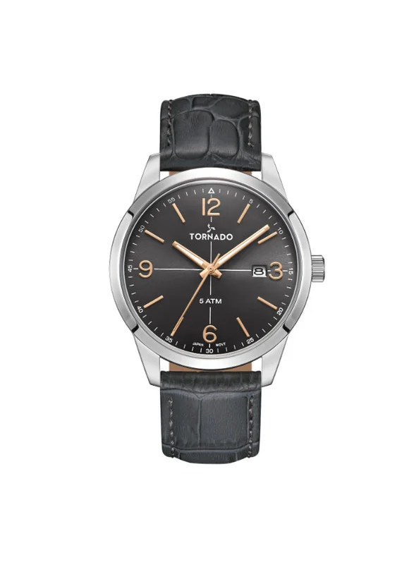 تورنيدو Tornado Classic T24007-SLXX Men Analog Display Watch & Leather Strap Grey