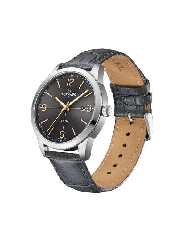 تورنيدو Tornado Classic T24007-SLXX Men Analog Display Watch & Leather Strap Grey