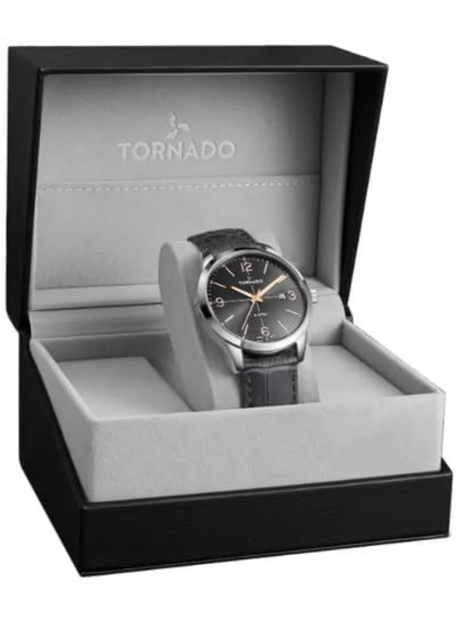 TORNADO Tornado Classic Men'S 2315 Movement Watch, Analog Display And Leather Strap - T24007-Slxx, Grey