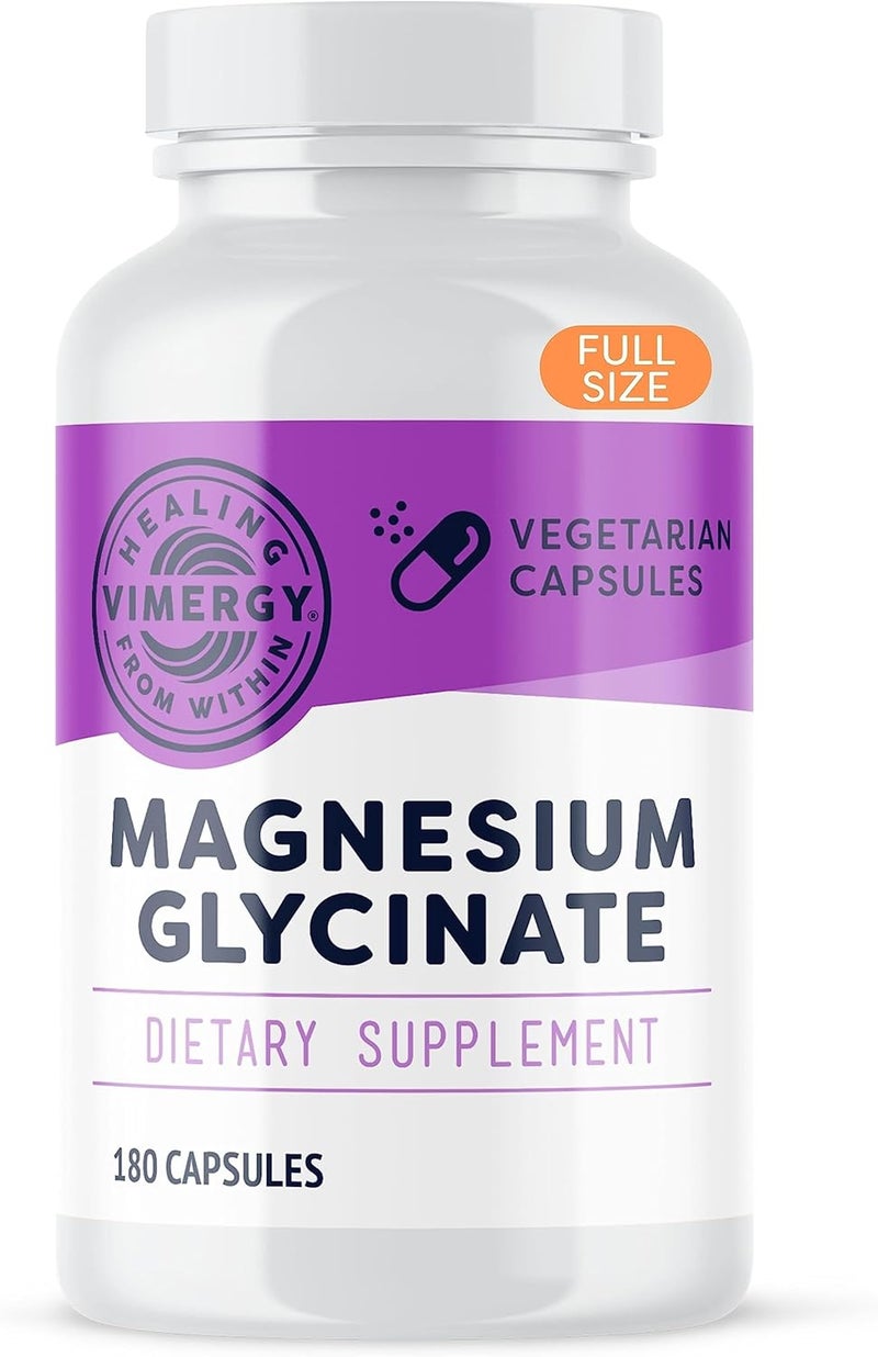 Vimergy Magnesium Glycinate  Stress Support  Chelated to Avoid Tummy Upset Promotes Heart Health  Energy Kosher Vegan GlutenFree  180 Caps - Image 1
