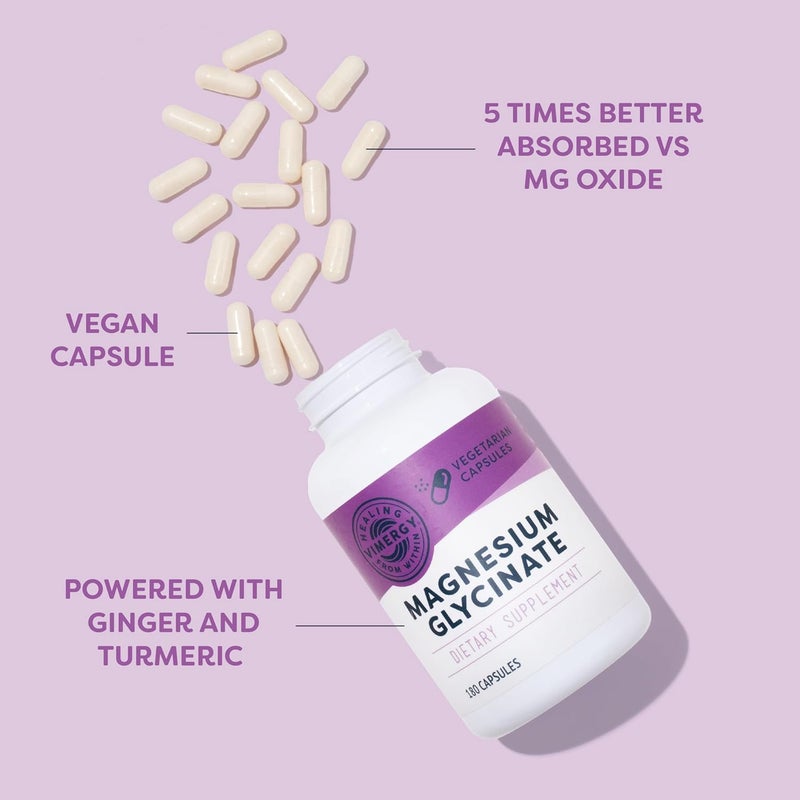 Vimergy Magnesium Glycinate  Stress Support  Chelated to Avoid Tummy Upset Promotes Heart Health  Energy Kosher Vegan GlutenFree  180 Caps - Image 3