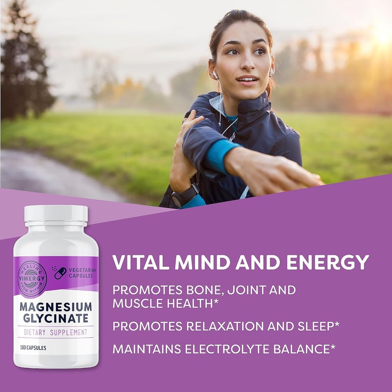 Vimergy Magnesium Glycinate  Stress Support  Chelated to Avoid Tummy Upset Promotes Heart Health  Energy Kosher Vegan GlutenFree  180 Caps - Image 2