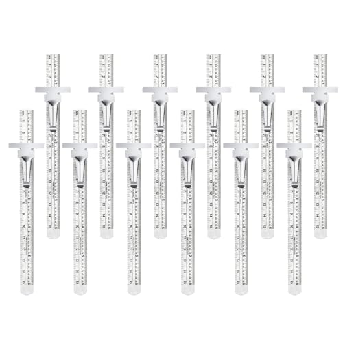 KEARING 6 Inch 15 cm Pocket Ruler Stainless Steel with Detachable Clips Imperial Metric Graduations 12 Pieces Perfect for Woodworking Design Engineering and Office Supplies - Image 1