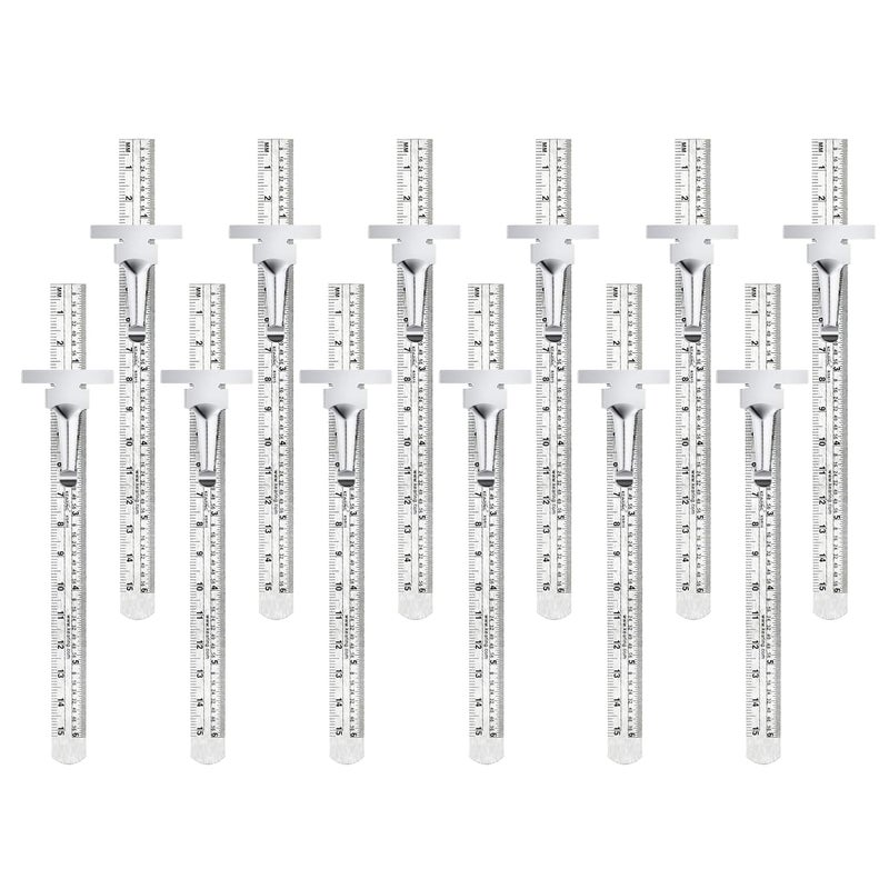 KEARING 6 Inch 15 cm Pocket Ruler Stainless Steel with Detachable Clips Imperial Metric Graduations 12 Pieces Perfect for Woodworking Design Engineering and Office Supplies - Image 2