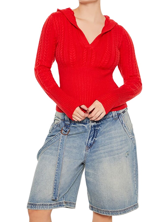 FOREVER 21 Hooded Cable Knit Sweater - Image 1