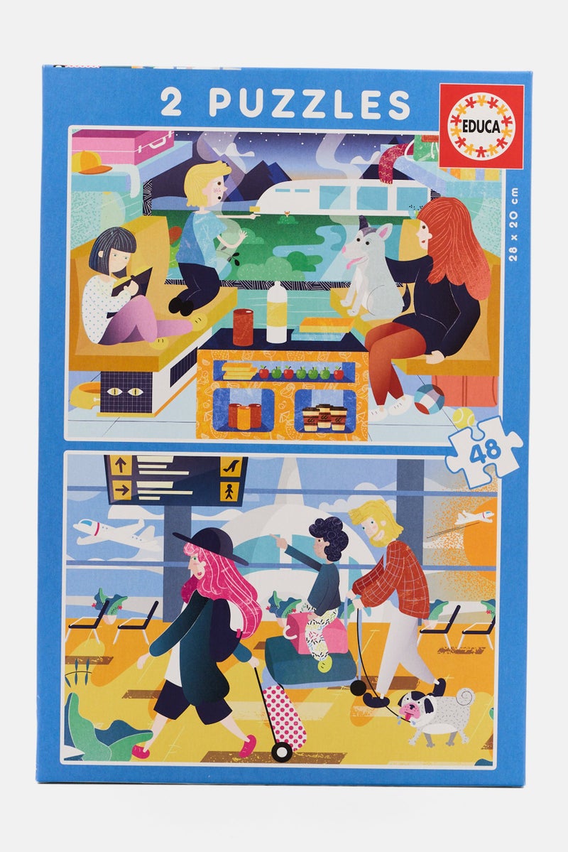 EDUCA 2 x 48 Piece Airport and Train Puzzle - Image 1