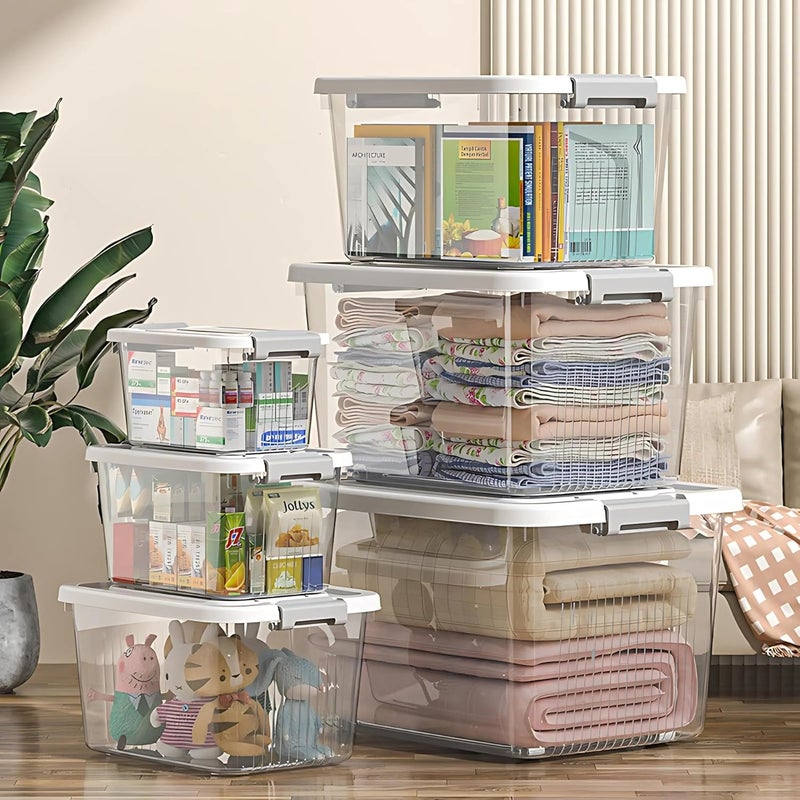 KREPS Plastic Storage With Latching Lids Stackable Storage Containers For Organizing Large Storage Box For Bedroom Classroom Kitchen Garage Office TRANSPARENT COMBO - Image 3