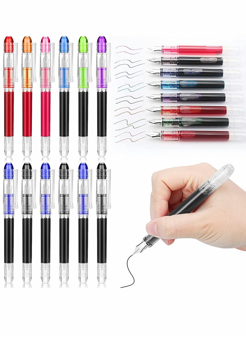 SYOSI Disposable Fountain Pens 12 Pcs 8 Color Quick Drying Ink Pen Smooth Writing Multicolor Art Supplies for Sketching Journaling Calligraphy and Doodling (Mixed Colors)  - Image 1