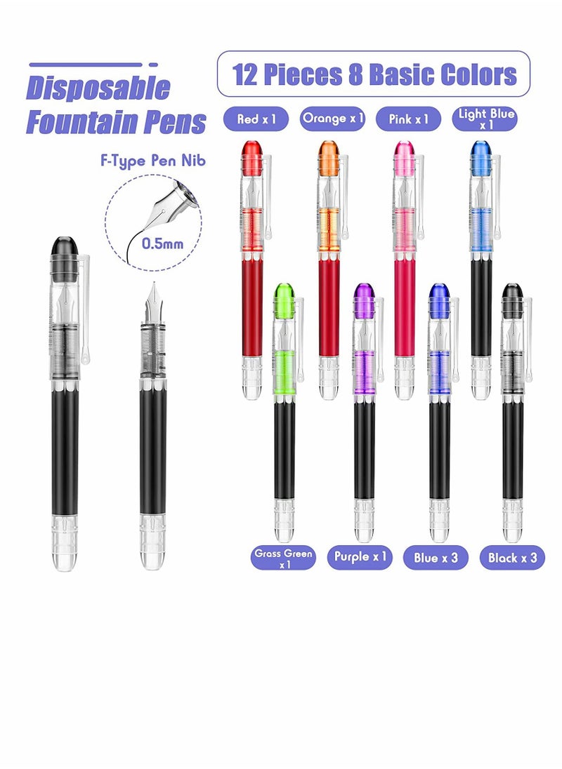 SYOSI Disposable Fountain Pens 12 Pcs 8 Color Quick Drying Ink Pen Smooth Writing Multicolor Art Supplies for Sketching Journaling Calligraphy and Doodling (Mixed Colors)  - Image 2