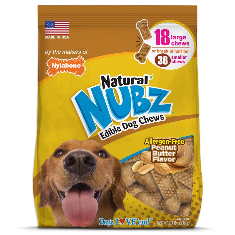 Nylabone Nubz Natural Dog Chews, Peanut Butter Flavor Treats for Large Dogs, Long Lasting Dog Chew Bones Made in the USA, Rawhide Free, for Dogs Over 30 lbs. (18 Count) - Image 1