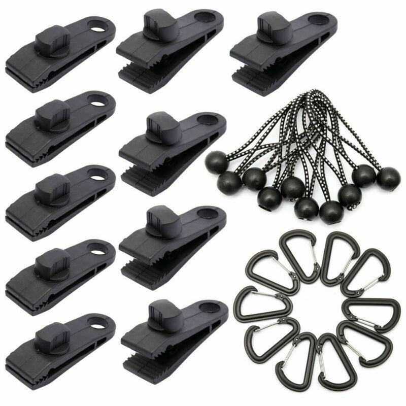 30pcs Outdoor Tarp Clips Heavy Duty Lock Grip Tent Fasteners Clamps with Bungee Ball Cords Carabiners for Outdoor Camping Tarps Awnings Caravan Canopies - Image 1