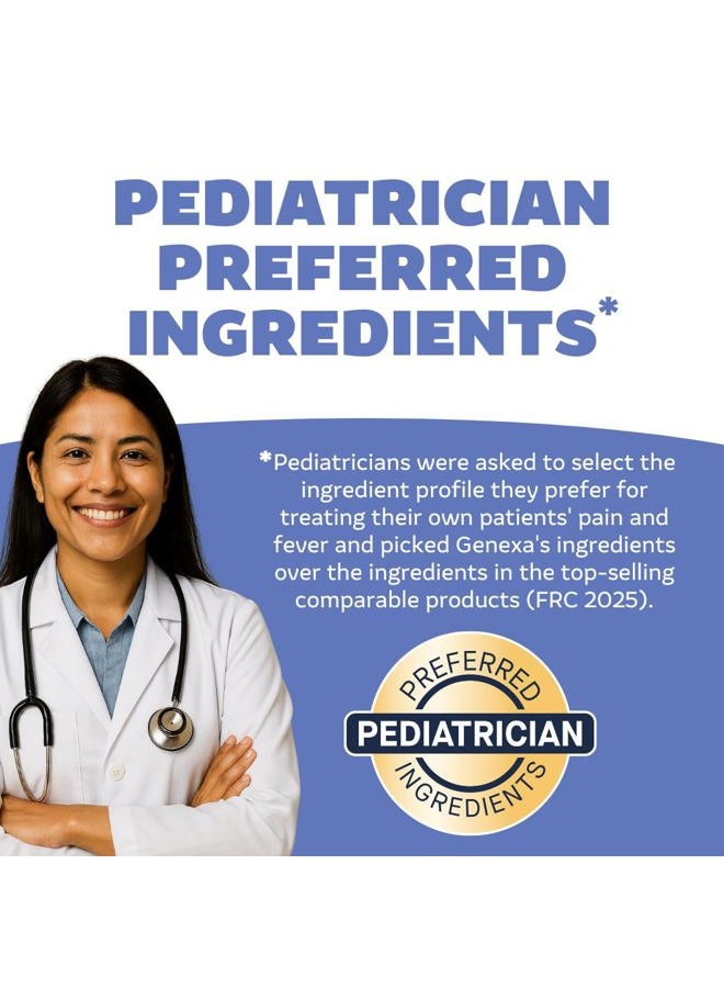 Genexa Children's Clean Acetaminophen | Pediatrician Preferred Ingredients | Pain & Fever Reducer for Kids | Dye Free, 0% Artificial Additives | Ages 2-11, Delicious Organic Blueberry Liquid, 4 fl oz - Image 3
