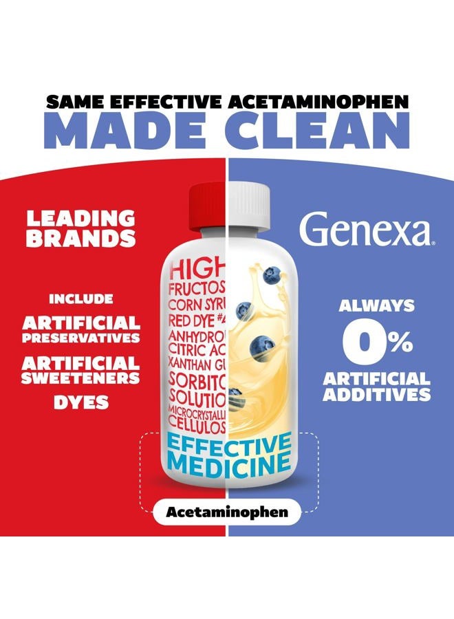 Genexa Children's Clean Acetaminophen | Pediatrician Preferred Ingredients | Pain & Fever Reducer for Kids | Dye Free, 0% Artificial Additives | Ages 2-11, Delicious Organic Blueberry Liquid, 4 fl oz - Image 2