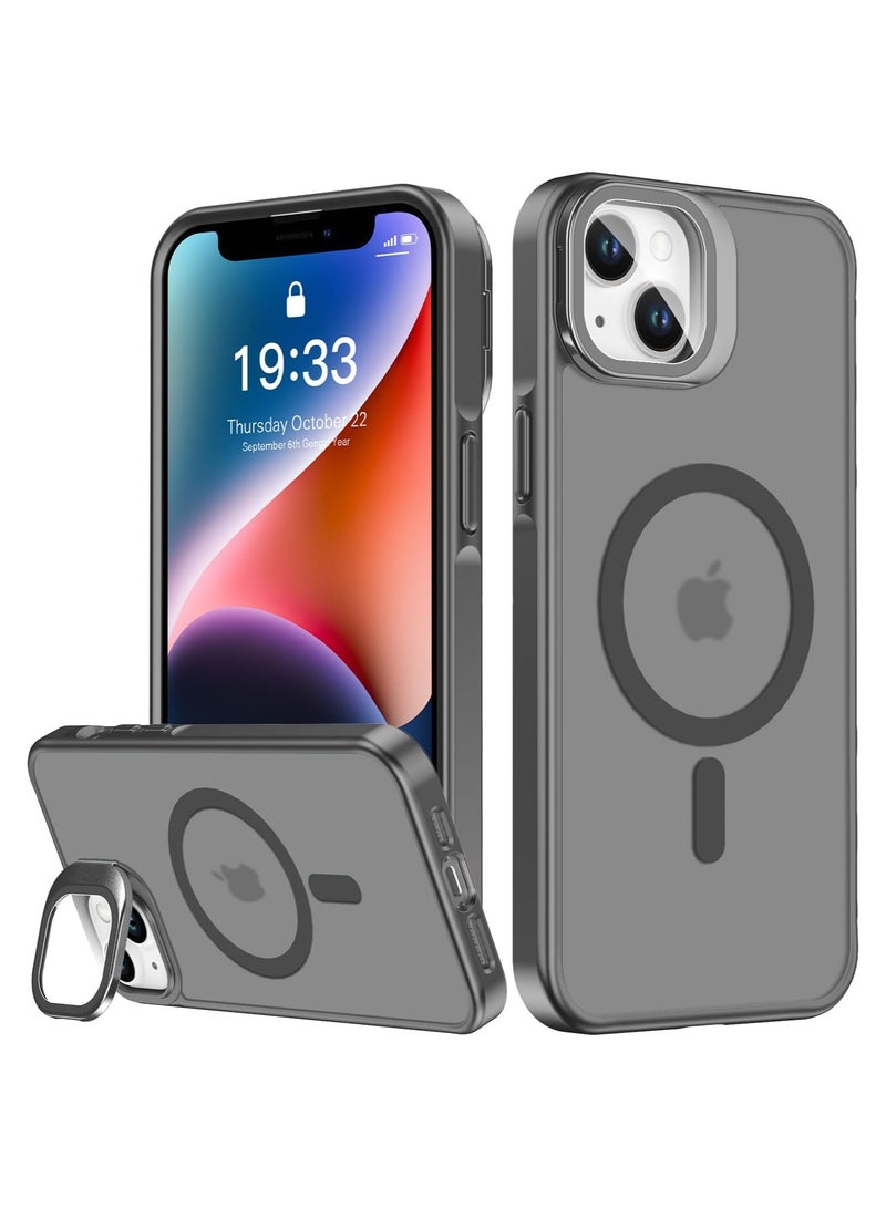 حافظة بمسند لهاتف iPhone 13/14 مقاس 6.1 بوصة، حامل كاميرا مدمج قابل للتعديل، حماية من السقوط بدرجة عسكرية، غطاء خلفي شفاف غير لامع مقاوم للصدمات من التيتانيوم