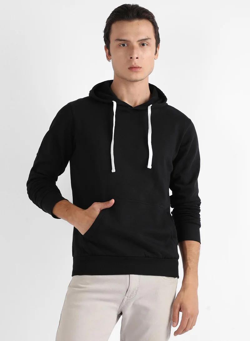 Campus Sutra Men's Onyx Black Regular Pullover Hoodie