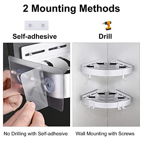 DUFU Adhesive Corner Shower Caddy with Hooks,Bathroom Shower Organizer, No Drilling Rust Proof Aluminum Shower Shelf for Inside Shower 2 Pack (Silver) - Image 3