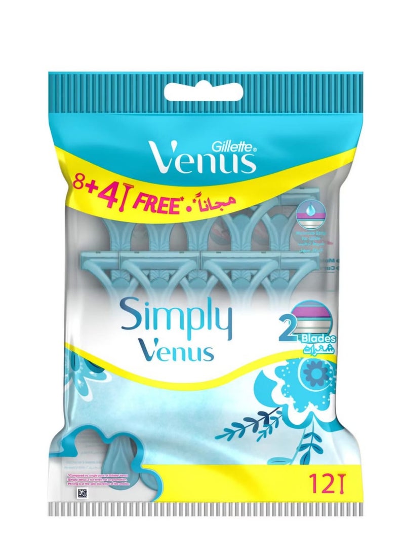Gillette Simply Venus 2 disposable razors, 8+4 pack