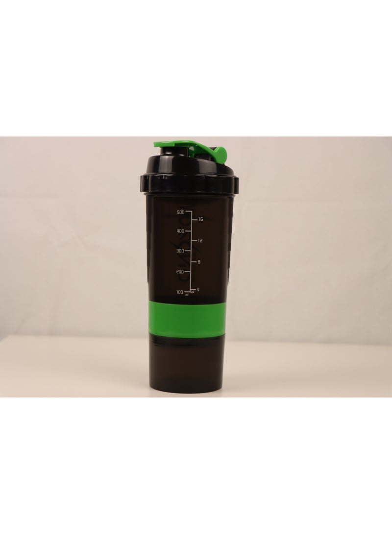 Ozono 3-layer, Protein shaker bottle, 500ML, Black and Green - Image 1