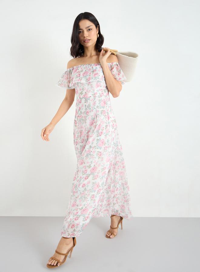 Styli Floral Off Shoulder Neck Maxi Dress - Image 2