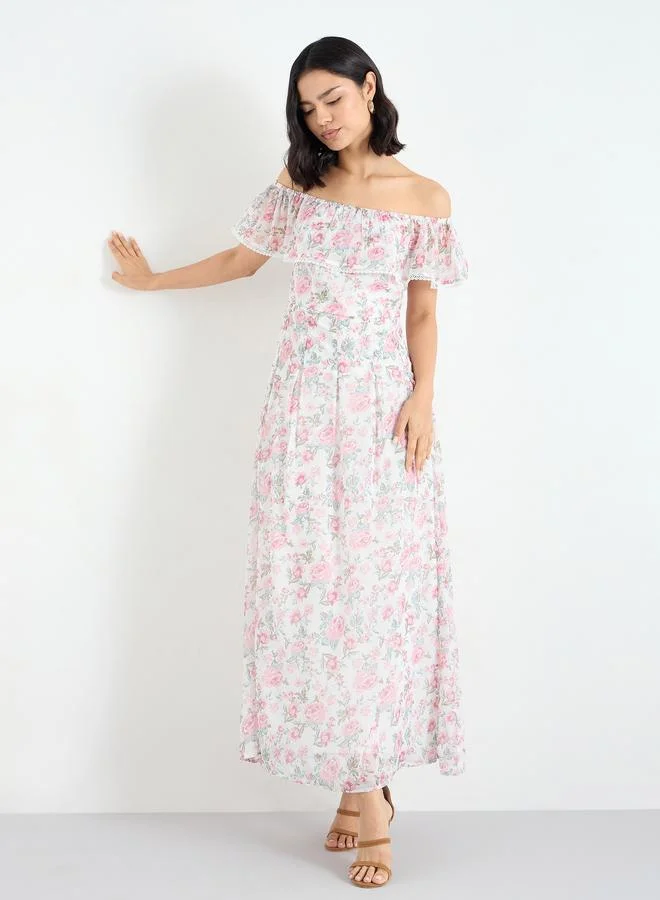 Styli Styli Floral Off Shoulder Neck Maxi Dress