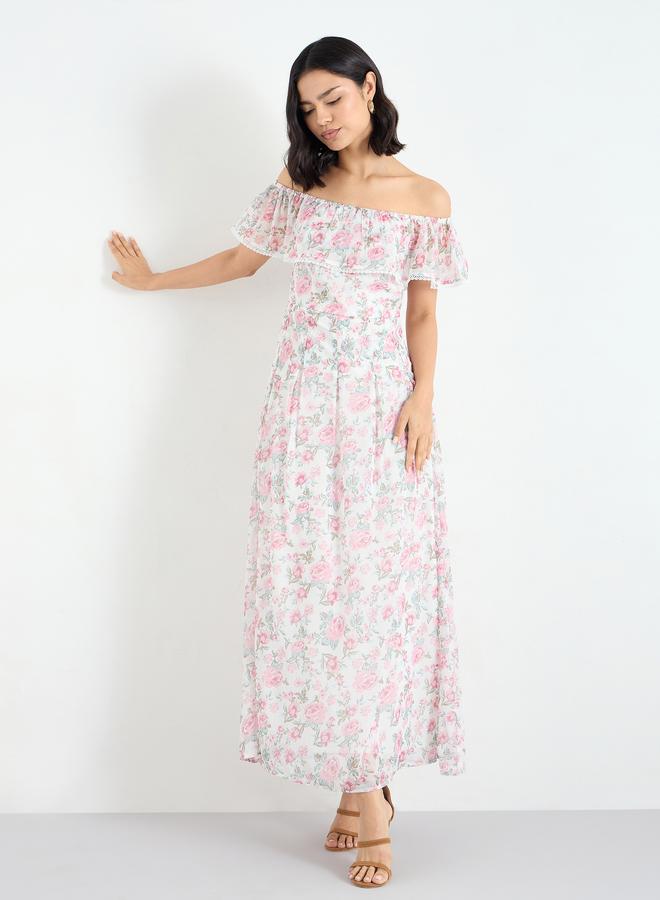 Styli Floral Off Shoulder Neck Maxi Dress - Image 3