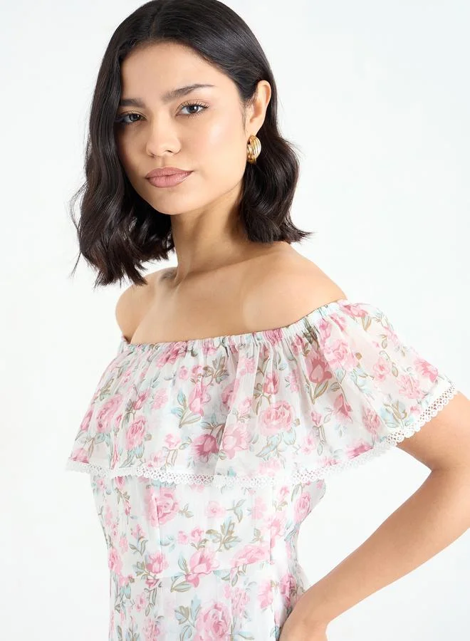 Styli Styli Floral Off Shoulder Neck Maxi Dress