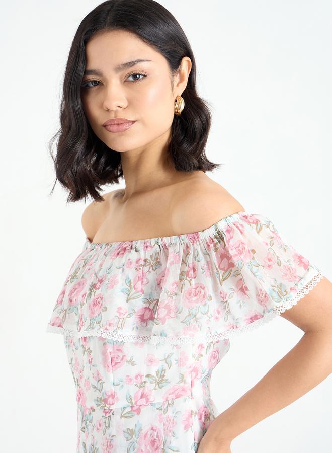 Styli Floral Off Shoulder Neck Maxi Dress - Image 4