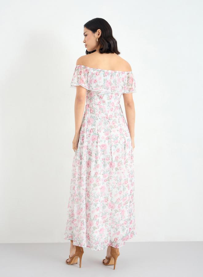 Styli Floral Off Shoulder Neck Maxi Dress - Image 5