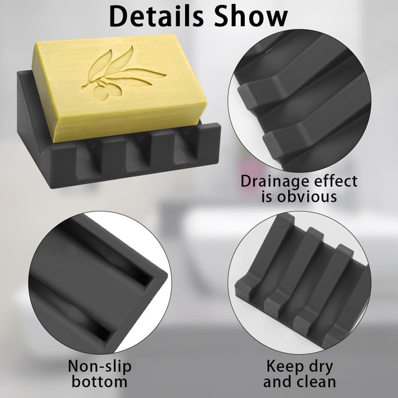Silicone Automatic Drain Soap Dish, Bathroom and Kitchen Double Compartment Wall-Mounted Soap Holder (2-Pack) - Image 4