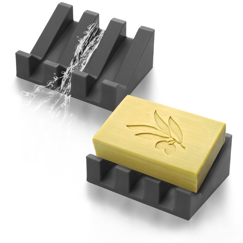 Silicone Automatic Drain Soap Dish, Bathroom and Kitchen Double Compartment Wall-Mounted Soap Holder (2-Pack) - Image 1